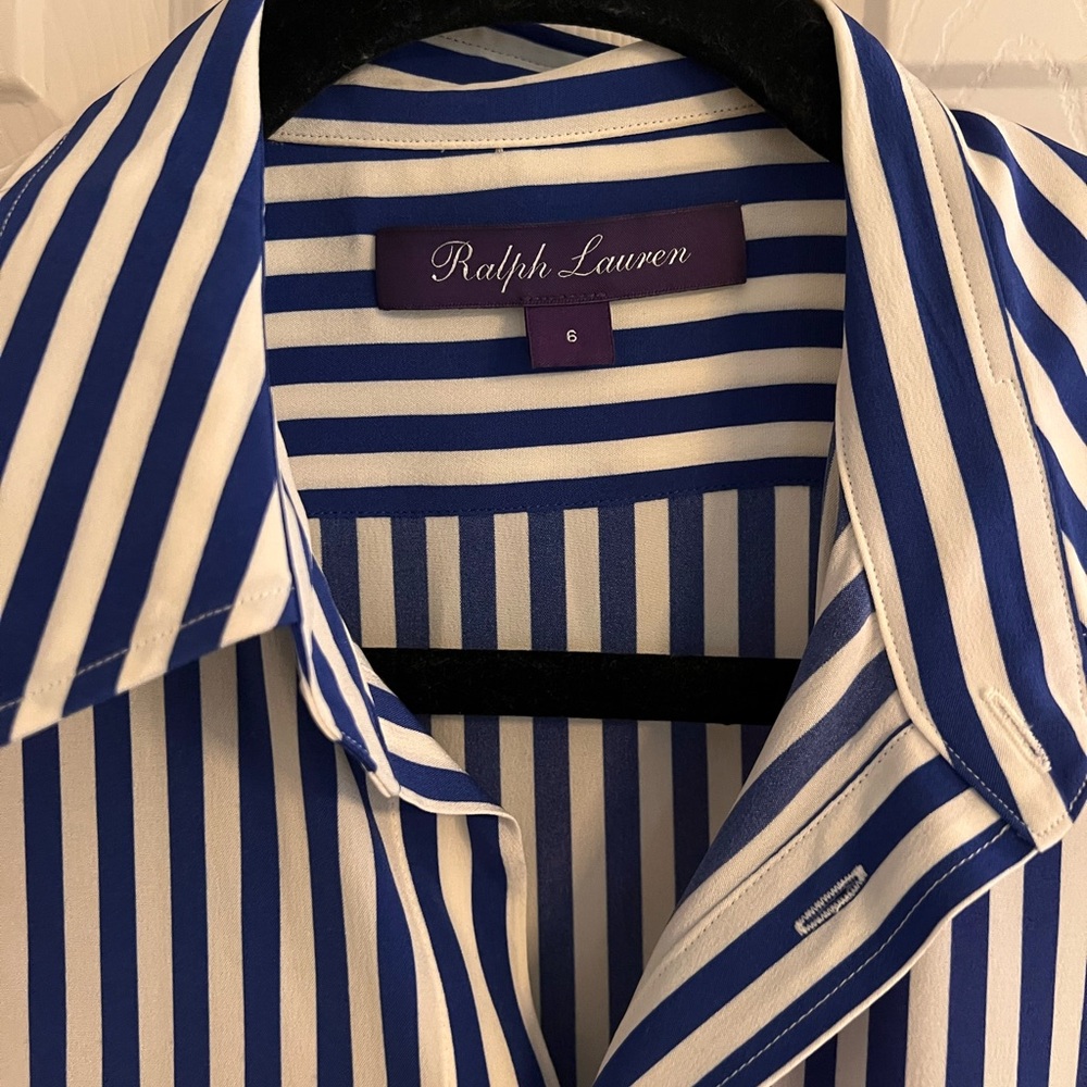 Ralph Lauren Purple Label Capri Striped Silk Blouse Dress Size 6